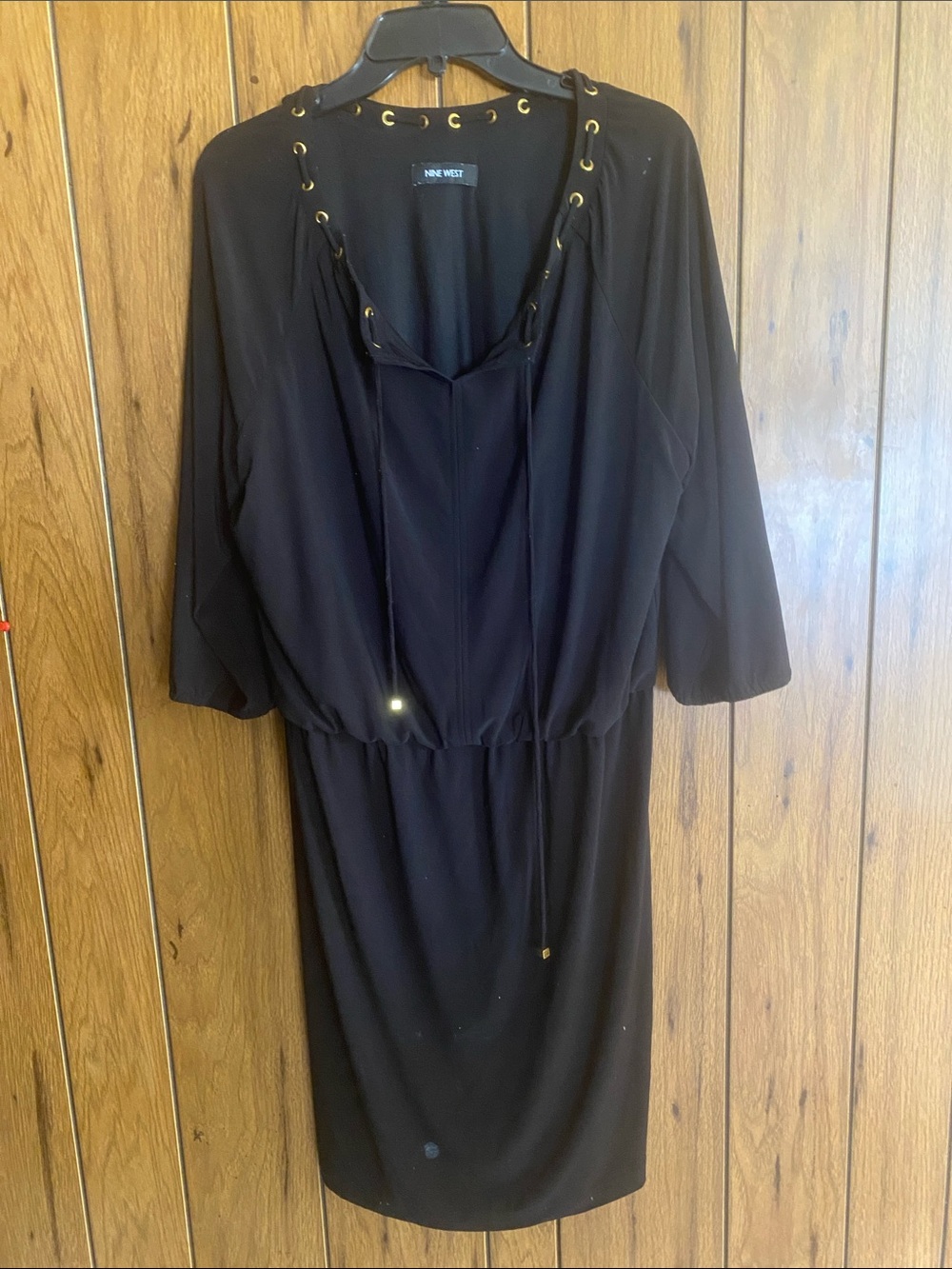 Nine West Black Lace-Up Grommet Long Sleeve Dress